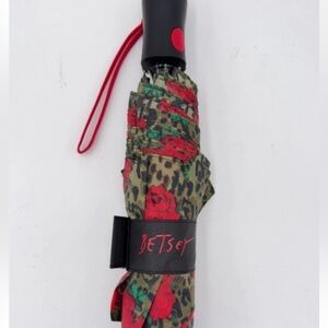 Betsey Johnson Wild Print Umbrella with Rose Accents